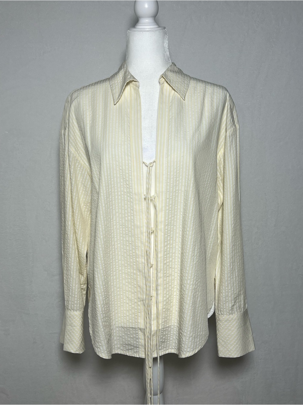 **NWOT** EXPRESS Yellow and White Stripes Tie Front Long Sleeve Top - size S